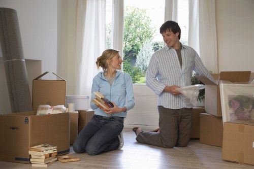 Efficient unpacking setup with boxes and household items in a Norwood property